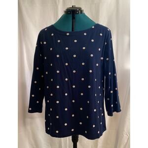 St. John's Bay Long Sleeve Classic Boatneck Tee Blue w/White Polka Dots Size XL